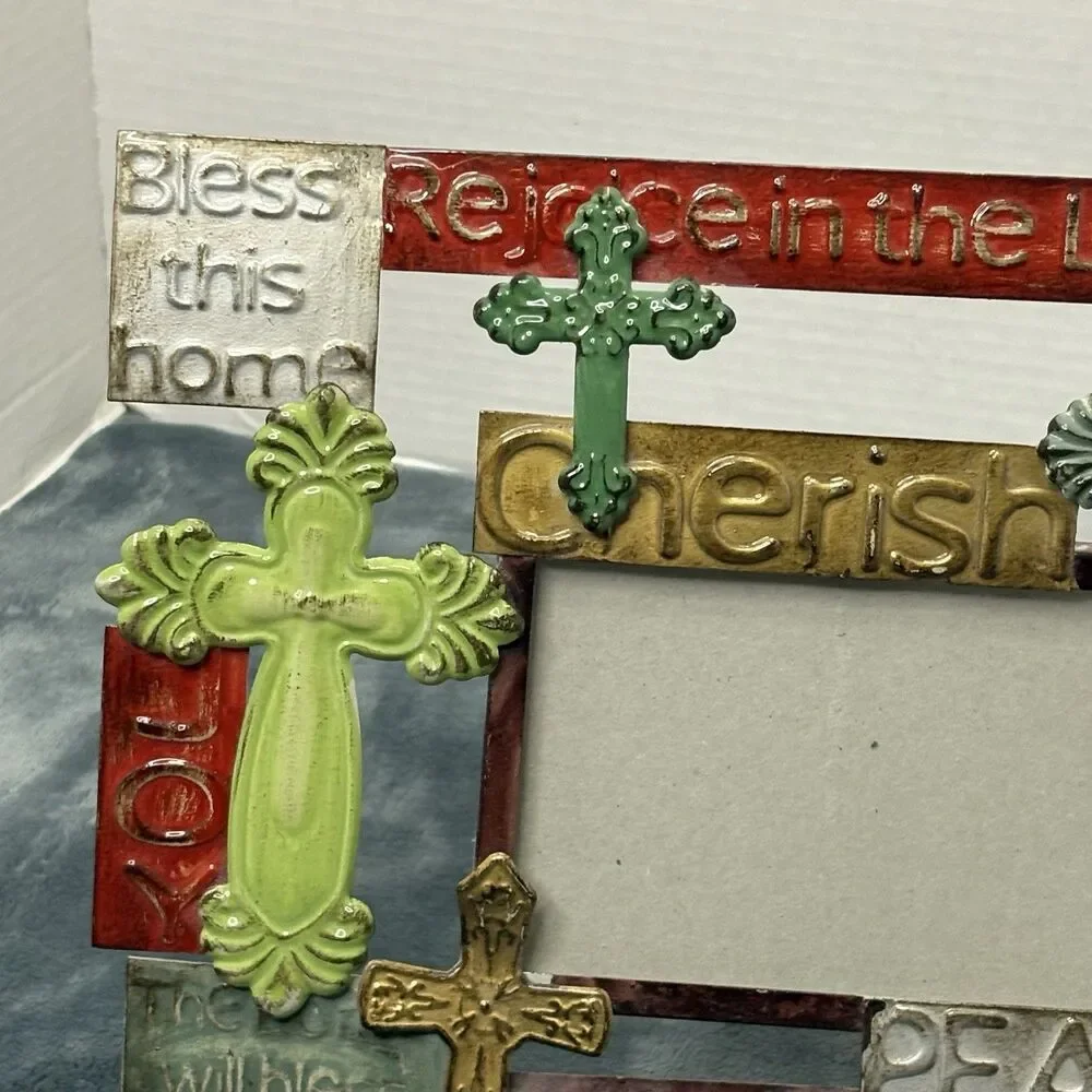 Christian Metal Picture Frame Cross Scripture 4x6